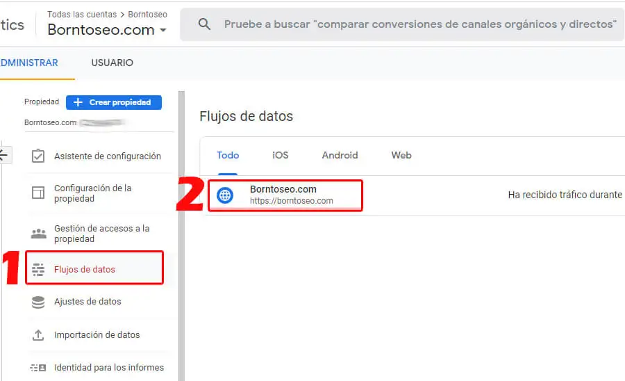 Ver estadísticas busquedas internas en analytics