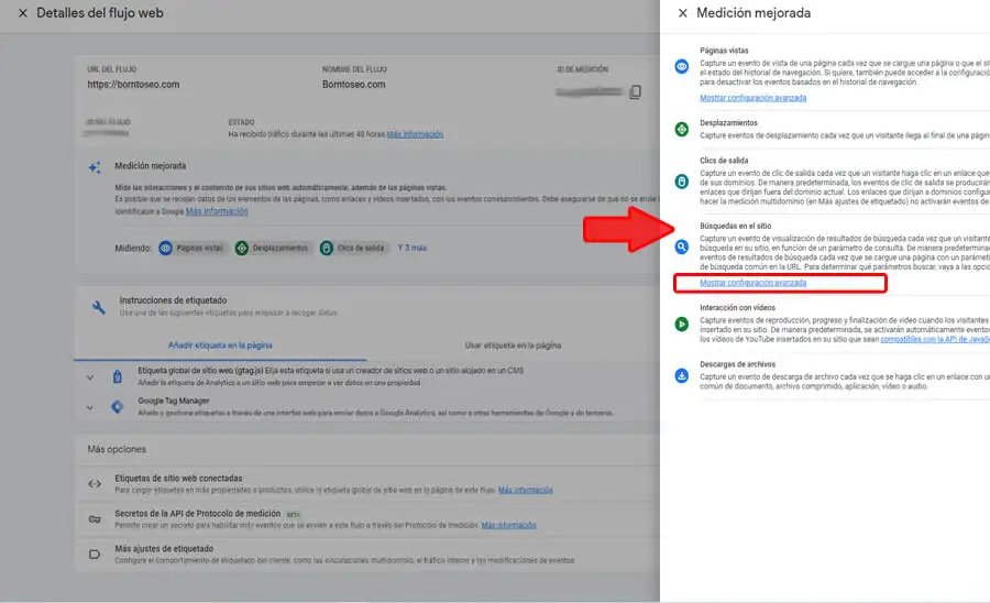 Estádisticas búsqueda interna Analytics