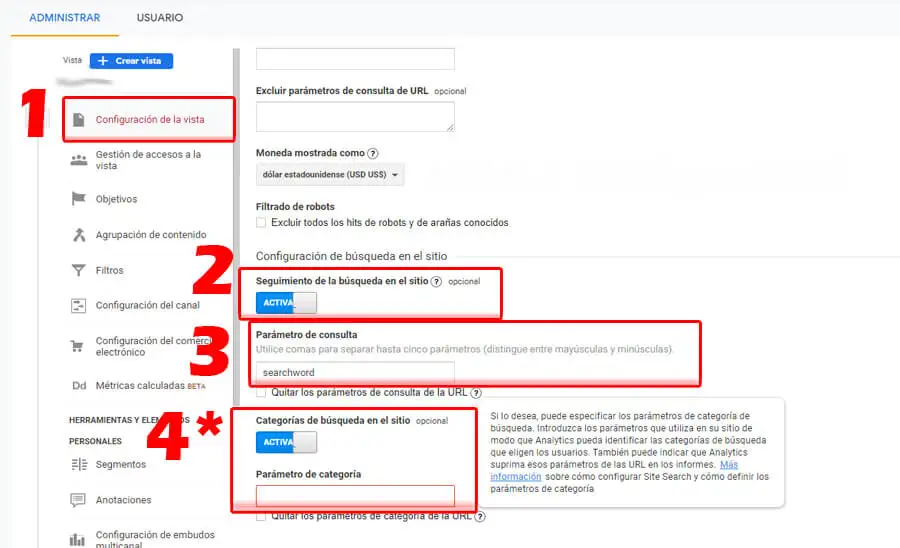 Seguimiento búsqueda internar google analytics