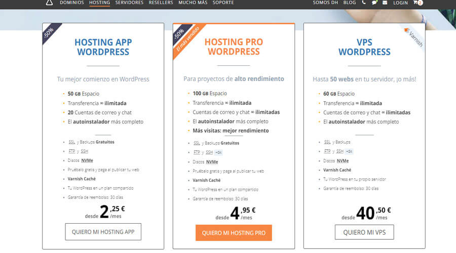 Hosting WordPress España Dinahosting