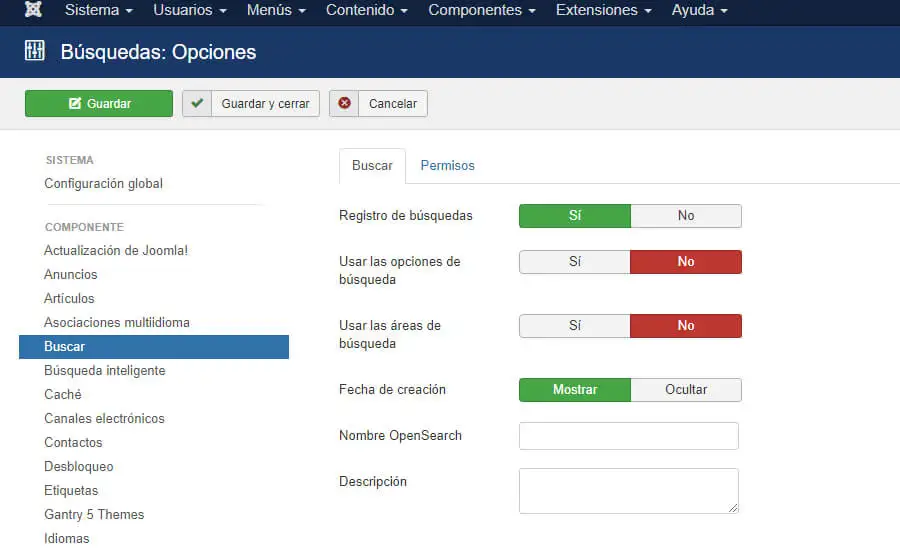 Configurar el buscador de Joomla